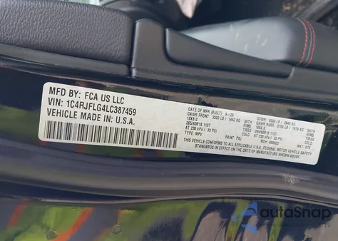 2020 Jeep Grand Cherokee Trailhawk 4X4 z USA, uszkodzony, nr VIN 1C4RJFLG4LC387459